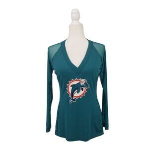 NFL MIAMI DOLPHINS WOMENS TOP LONG SLEEVE BACKLESS SPORTY SEXY CHIC TEAL SIZE L